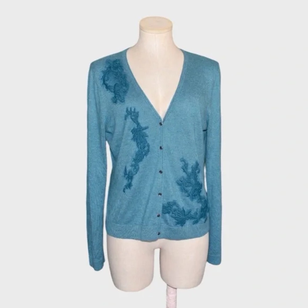J Jill Delight‎ Floral Embroidered V Neck Cardigan